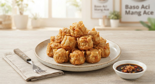 Siomay Mini kering, pangsit goreng keemasan